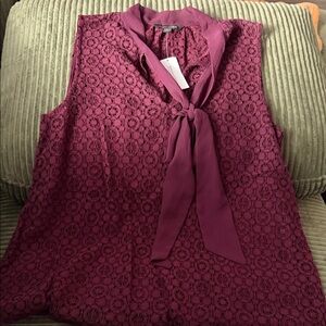 Banana Republic Lace Tie-Neck Blouse in Rich Purple